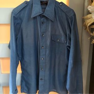 Vintage 70’s Denim Shirt EUC Buttoned Shoulder Tabs Red Top Perfect